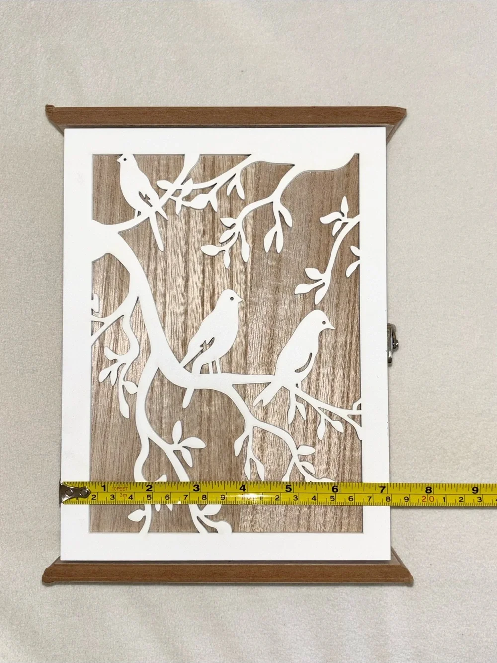 Wooden Bird Key Cabinet Wall Mount 6 Hook Rustic Farmhouse Decor
